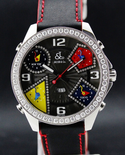 (image for) Jacob & Co Swiss Made Quartz Unisex Five Time Zone Diamond Watch